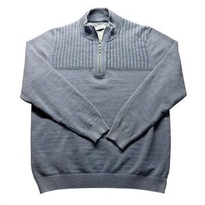 Tommy Bahama Sweater Mens XL‎ Quarter Zip Mock Neck Yoke Knit Blue